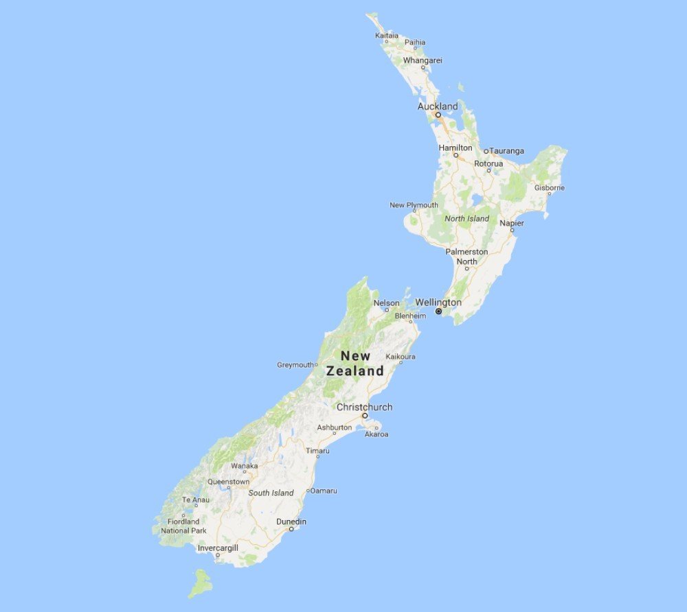 Kort over New Zealand